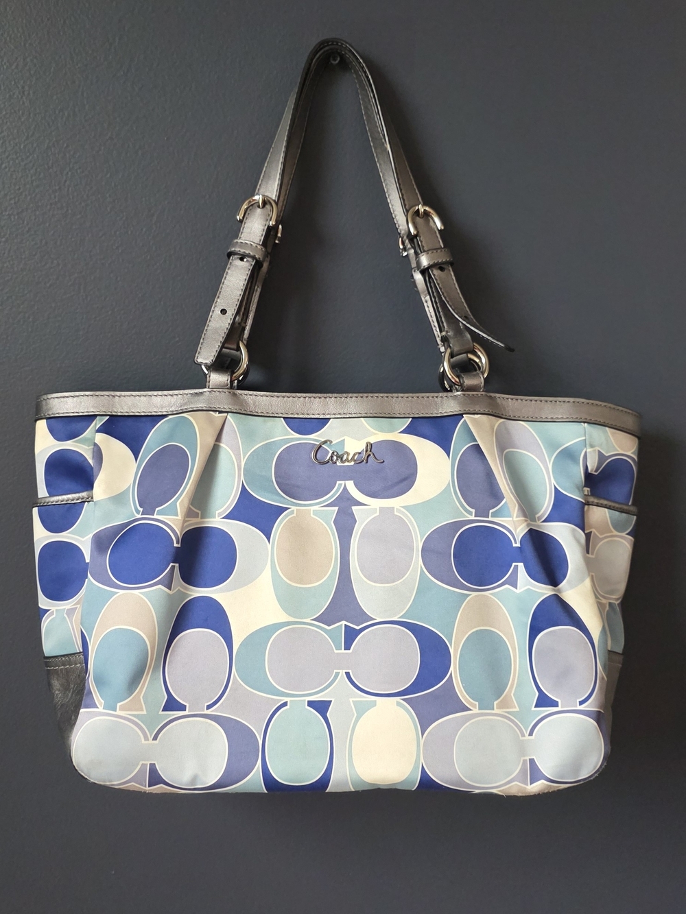 Coach Signature Multicolor Blue Logo Tote